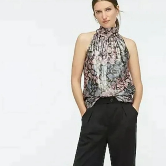 J. Crew Silk Blend Iridescent Floral High Neck Top - Picture 4 of 11